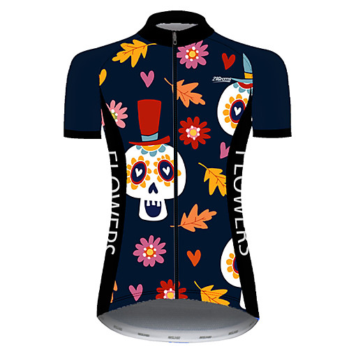 

21Grams Women's Short Sleeve Cycling Jersey Summer Nylon Polyester Black / Orange Sugar Skull Skull Floral Botanical Bike Jersey Top Mountain Bike MTB Road Bike Cycling Ultraviolet Resistant Quick