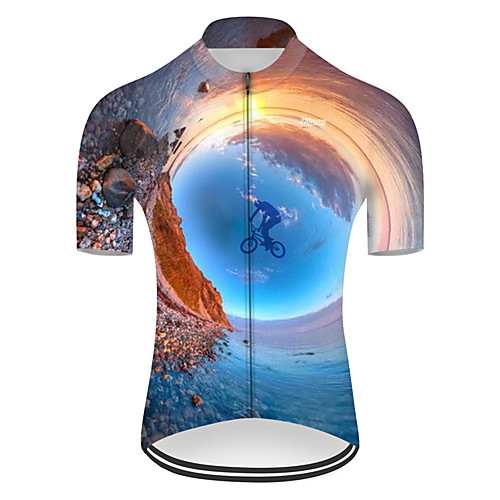 

21Grams Men's Short Sleeve Cycling Jersey Summer Nylon Polyester BlueYellow Gradient 3D Bike Jersey Top Mountain Bike MTB Road Bike Cycling Ultraviolet Resistant Quick Dry Breathable Sports Clothing