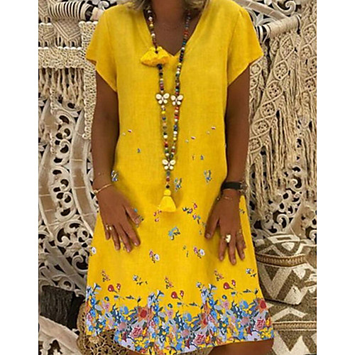

Women's A-Line Dress Knee Length Dress - Short Sleeves Floral Summer V Neck Casual Boho Vacation 2020 White Black Yellow Khaki Light Blue S M L XL XXL XXXL XXXXL XXXXXL