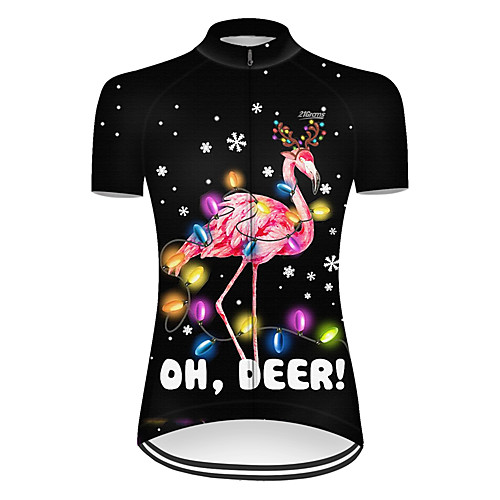 

21Grams Women's Short Sleeve Cycling Jersey Summer Nylon Polyester Black / Red Flamingo Floral Botanical Animal Bike Jersey Top Mountain Bike MTB Road Bike Cycling Ultraviolet Resistant Quick Dry