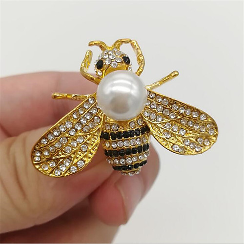 

Cubic Zirconia Brooches Classic Bee Fashion Imitation Pearl Brooch Jewelry Yellow Gray White For Gift Festival