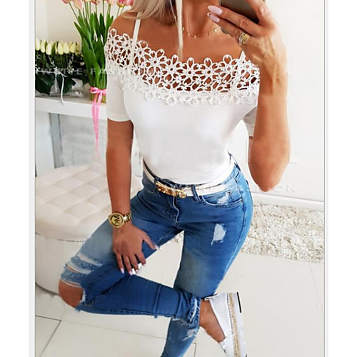 

Women's T shirt Solid Colored Strap Tops White Black