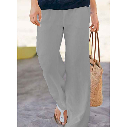 

Women's Basic Loose Chinos Pants - Solid Colored White Gray S / M / L