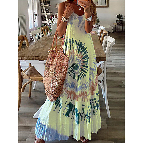 

Women's Strap Dress Knee Length Dress - Sleeveless Print Summer Casual Chinoiserie 2020 White Yellow S M L XL