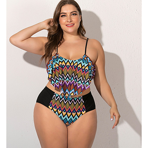 

Women's Tankini Swimwear Swimsuit - Geometric L XL XXL Black