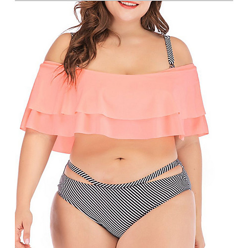 

Women's Tankini Swimwear Swimsuit - Color Block L XL XXL Blushing Pink