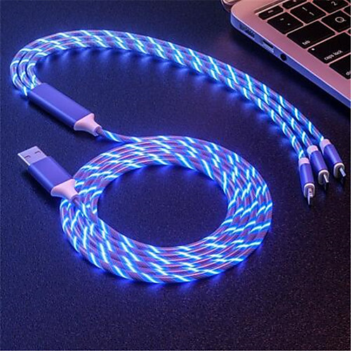 

3 in 1 USB Cable for iPhone 11 Pro Max Samsung Note 10 Micro USB Type C Charging Phone Cable USB C Charger Cord LED Flow