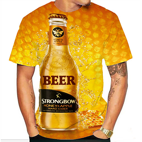

Men's T shirt Graphic Beer Print Short Sleeve Daily Tops Yellow