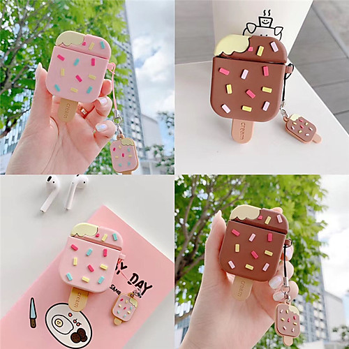 

Cute Pink Popsicle ice cream Bluetooth Wireless Soft Silicon Case for Apple Airpods 2 Charging Headphone cover case strap ring