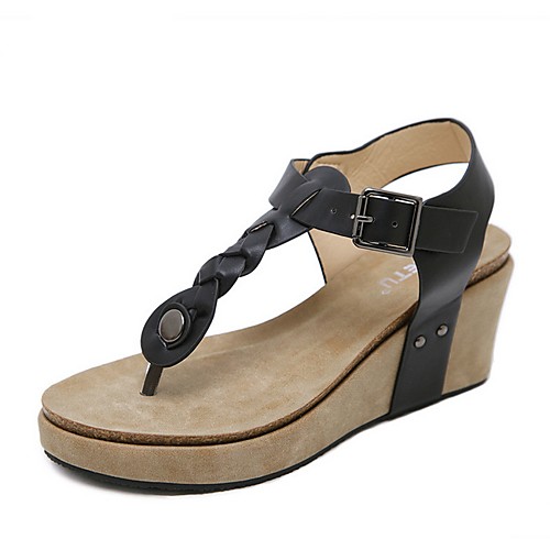 

Women's Sandals Summer Wedge Heel Open Toe Daily PU Black / Gold / Brown