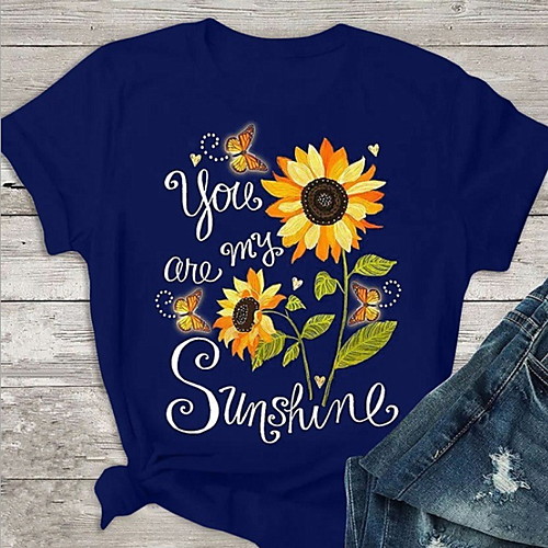 

Women's T shirt Floral Flower Round Neck Tops Basic Top Black Wine Royal Blue