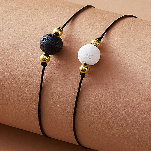 

2pcs Couple's Vintage Bracelet Bracelet Loom Bracelet Braided Fashion Simple Classic Trendy Sweet Fashion Stone Bracelet Jewelry BlackWhite For Gift Date Birthday Beach Festival