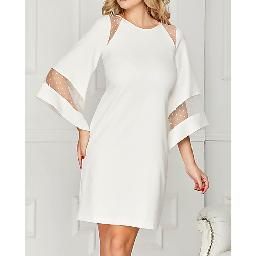 

Women's Shift Dress Knee Length Dress - 3/4 Length Sleeve Solid Color Summer Casual Daily 2020 White M L XL XXL XXXL