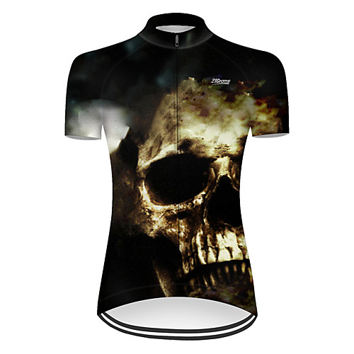 

21Grams Women's Short Sleeve Cycling Jersey Nylon Polyester Black / White Patchwork Novelty Skull Bike Jersey Top Mountain Bike MTB Road Bike Cycling Breathable Quick Dry Ultraviolet Resistant Sports