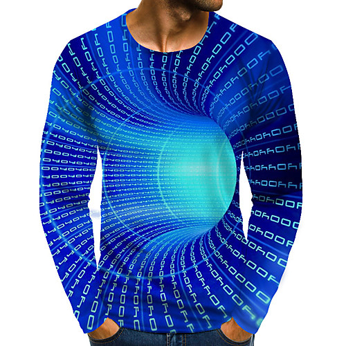

Men's T shirt Shirt Graphic Optical Illusion Plus Size Print Long Sleeve Daily Tops Streetwear Exaggerated Round Neck Blue Blushing Pink Green