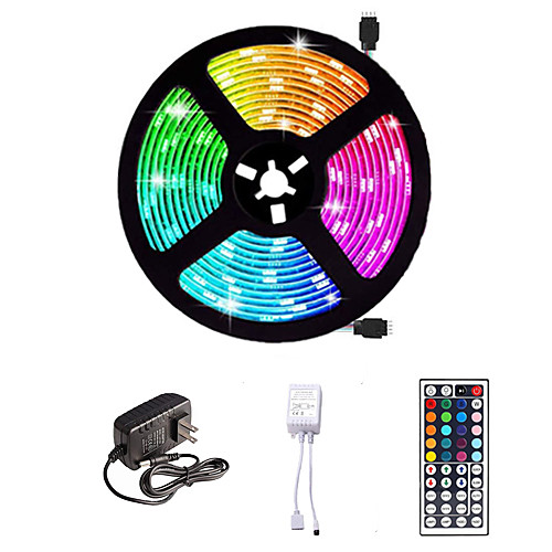 

LED Strip Light 16.4ft 5M SMD 5050 RGB 300leds 10mm Strips Lighting Flexible Color Changing with 44 Key IR Remote Ideal for Home Kitchen Christmas TV Back Lights DC 12V