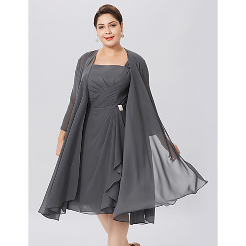 

A-Line Mother of the Bride Dress Plus Size Elegant Straps Knee Length Chiffon Sleeveless with Criss Cross Pleats 2021