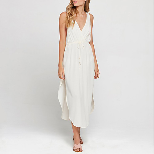 

Women's Shift Dress Maxi long Dress - Sleeveless Solid Color Summer Casual Sexy 2020 White S M L XL