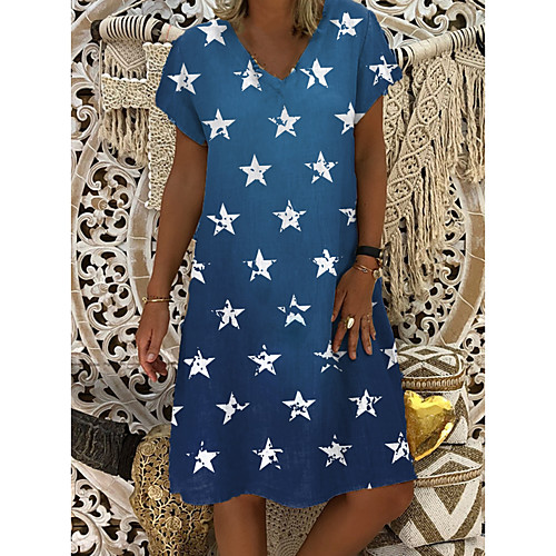 

Women's Shift Dress Knee Length Dress - Short Sleeves Geometric Print Summer Casual Daily 2020 Blue M L XL XXL XXXL
