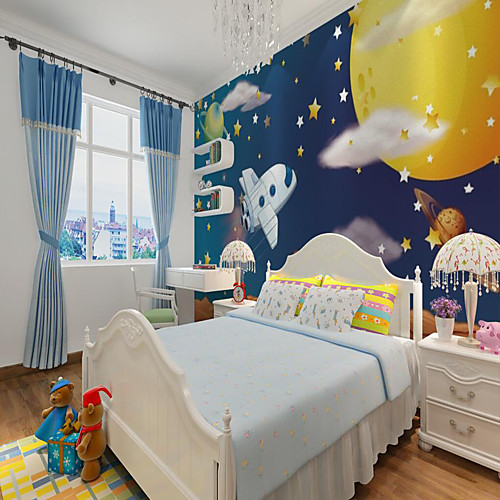 

Nursery Mural Wallpaper Wall Sticker Covering Print Peel and Stick Removable Universe Moon Star Space Cartoon Home Décor Canvas