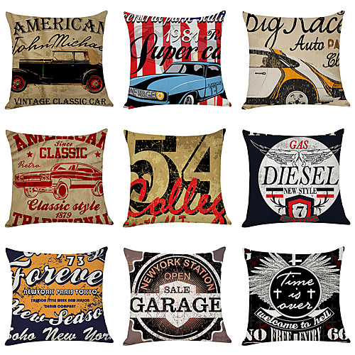 

9 pcs Linen Pillow Cover, Nostalgic North American Style Casual Modern Square Traditional Classic