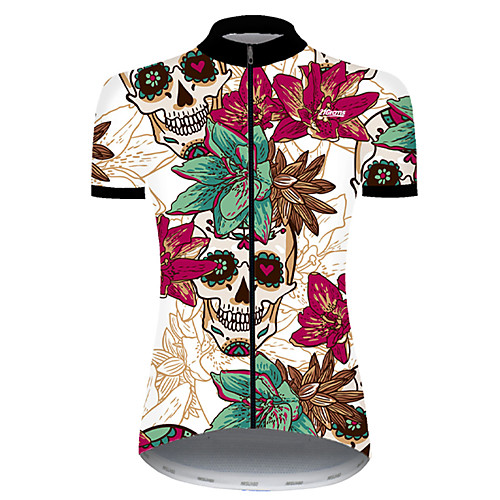 

21Grams Women's Short Sleeve Cycling Jersey Nylon Polyester Red / White Skull Floral Botanical Funny Bike Jersey Top Mountain Bike MTB Road Bike Cycling Breathable Quick Dry Ultraviolet Resistant