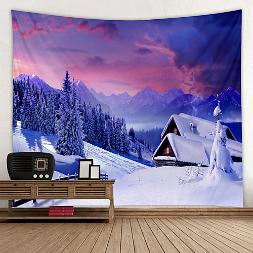 

Mountain Lodge in The Snow Printed Tapestry Decor Wall Art Tablecloths Bedspread Picnic Blanket Beach Throw Tapestries Colorful Bedroom Hall Dorm Living Room Hanging