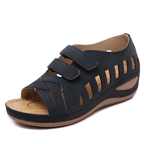 

Women's Sandals Summer Wedge Heel Open Toe Daily PU Almond / White / Black