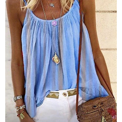 

Women's Blouse Tank Top Striped Round Neck Boho Tops Yellow Blushing Pink Orange