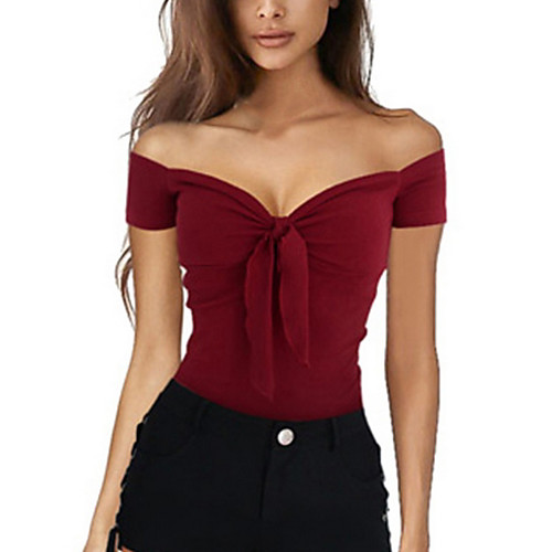 

Women's T shirt Solid Colored Off Shoulder Tops Black Yellow Wine