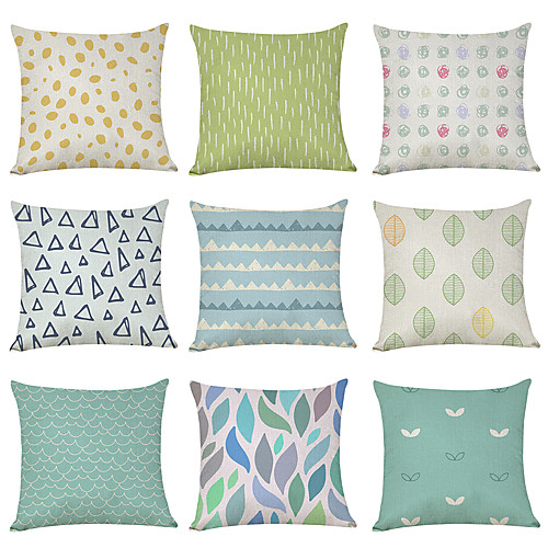 

9 pcs Faux Linen Pillow Cover, Fresh Style Pattern Geometric Geometic Casual Modern Square Traditional Classic
