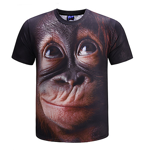 

Men's T shirt Graphic Animal Short Sleeve Daily Tops Basic Brown