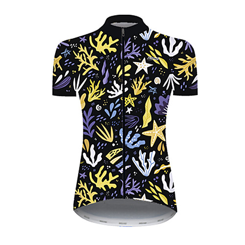 

21Grams Women's Short Sleeve Cycling Jersey Nylon Polyester Black / Yellow Leaf Floral Botanical Bike Jersey Top Mountain Bike MTB Road Bike Cycling Breathable Quick Dry Ultraviolet Resistant Sports