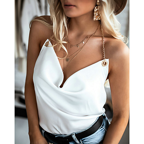 

Women's Tank Top Solid Colored V Neck Tops Basic Top White Black Blue