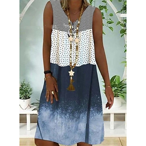 

Women's A-Line Dress Knee Length Dress - Sleeveless Polka Dot Striped Color Block Summer Casual Mumu 2020 White S M L XL XXL XXXL XXXXL XXXXXL
