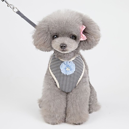 

Dog Harness Leash Vest Soft Extra Long Adjustable Flexible Durable Escape Proof Outdoor Walking Plaid / Check Flower Cotton Corgi Shiba Inu Small Dog Black / White Black 1 set