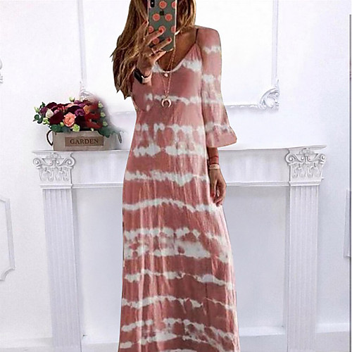 

Women's Shift Dress Maxi long Dress - 3/4 Length Sleeve Tie Dye Summer Casual 2020 Black Blue Blushing Pink Green Beige Gray S M L XL XXL