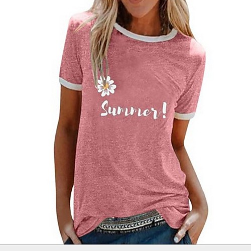 

Women's T shirt Letter Round Neck Tops Black Blue Purple