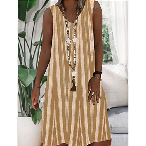 

Women's A-Line Dress Knee Length Dress - Sleeveless Striped Summer Work 2020 Yellow Orange Khaki Gray S M L XL XXL XXXL XXXXL XXXXXL