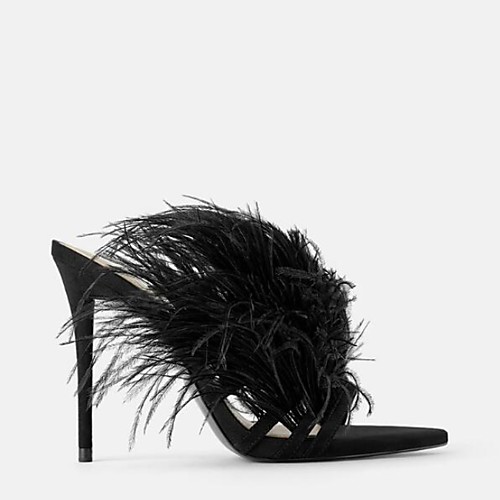 

Women's Clogs & Mules / Slippers & Flip-Flops Summer Stiletto Heel Open Toe Daily PU Black / Furry Feather
