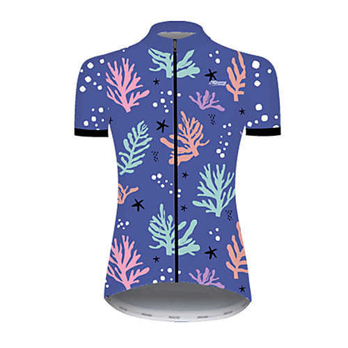 

21Grams Women's Short Sleeve Cycling Jersey Nylon Polyester Blue Leaf Floral Botanical Bike Jersey Top Mountain Bike MTB Road Bike Cycling Breathable Quick Dry Ultraviolet Resistant Sports Clothing