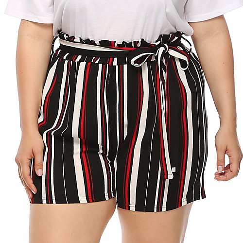 

Women's Basic Chinos Shorts Pants Striped White Black Red