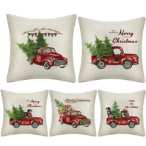 

1 Set of 5 pcs Christmas Series Decorative Faux Linen Throw Pillow Cover 18 x 18 inches 45 x 45 cm