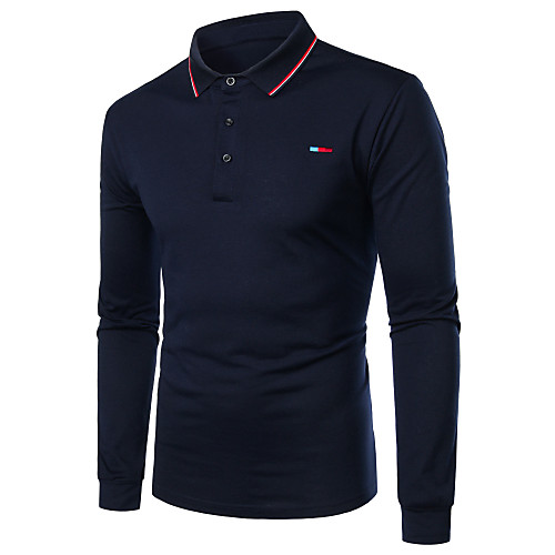 

Men's Golf Shirt Tennis Shirt Solid Colored Patchwork Long Sleeve Daily Tops Business Basic Navy Blue