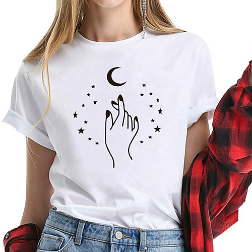 

Women's T shirt Graphic Prints Print Round Neck Basic Tops 100% Cotton White Black Yellow