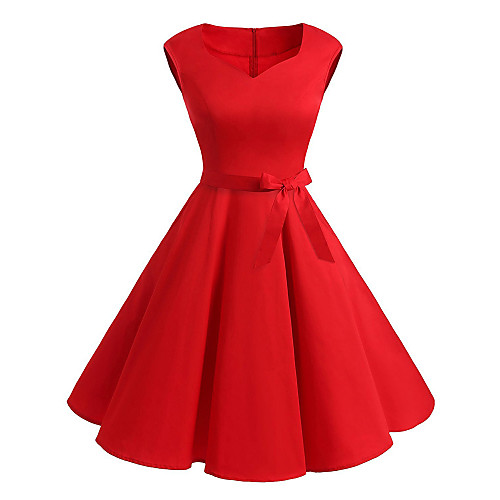 

Women's Swing Dress Knee Length Dress Blue Black Red Sleeveless Solid Color Zipper Spring Summer V Neck Hot Vintage Holiday 2021 S M L XL XXL