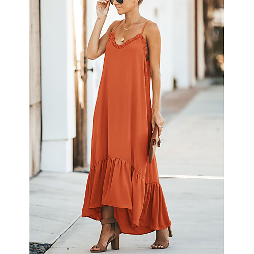 

Women's Shift Dress Maxi long Dress Blue Wine Green Orange Black Sleeveless Solid Color Ruched Patchwork Summer Round Neck Casual 2021 S M L XL XXL