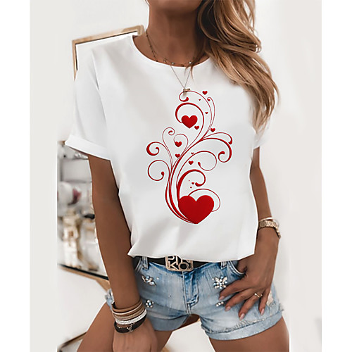 

Women's T shirt Graphic Prints Round Neck Tops 100% Cotton White