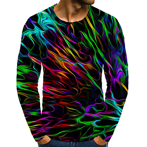 

Men's T shirt Graphic Plus Size Print Long Sleeve Daily Tops Basic Exaggerated Round Neck Rainbow