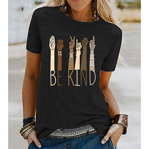 

Women's Blouse Letter Round Neck Tops Loose White Blue Wine